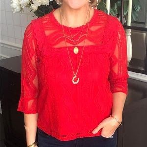 Gorgeous red lace detail blouse, Ellison sz L